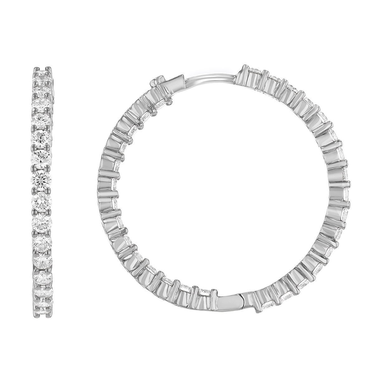 Roberto Coin Small Inside Outside Diamond Hoop Earrings in White Gold, 2.84 cttw