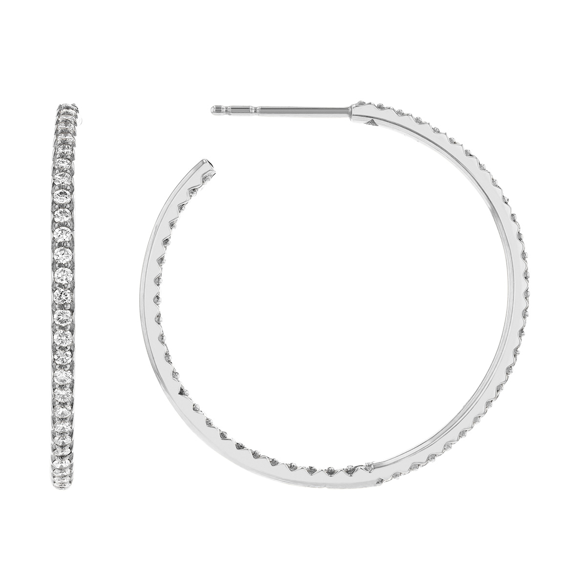 Roberto Coin Medium Inside Outside Diamond Hoop Earrings in 18K Gold, 0.98 cttw