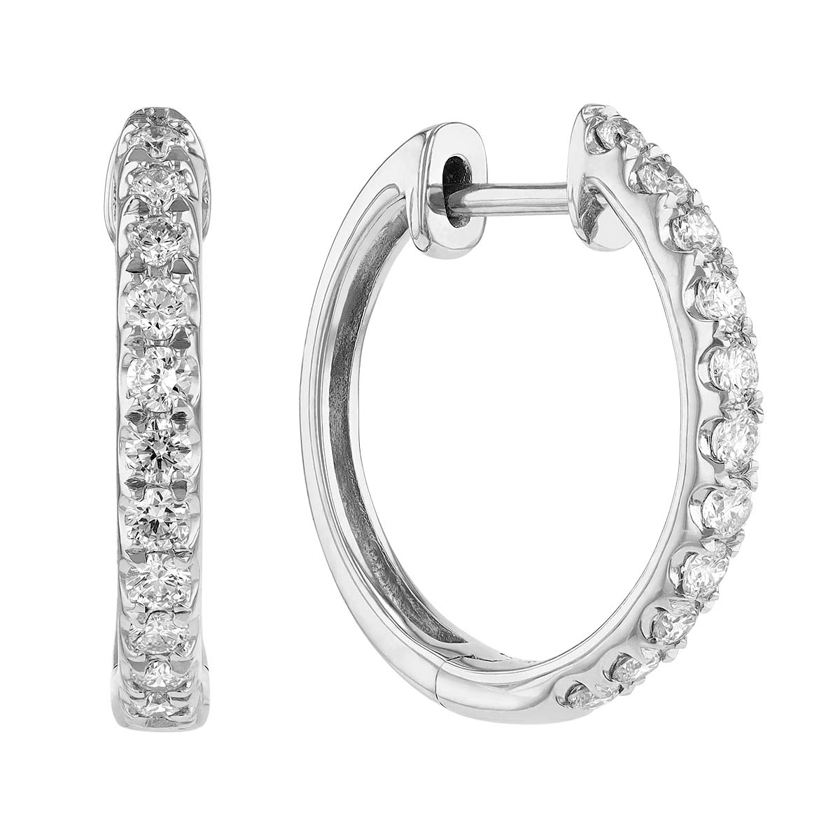Diamond Hinged Hoop Earrings in White Gold, 0.49 cttw
