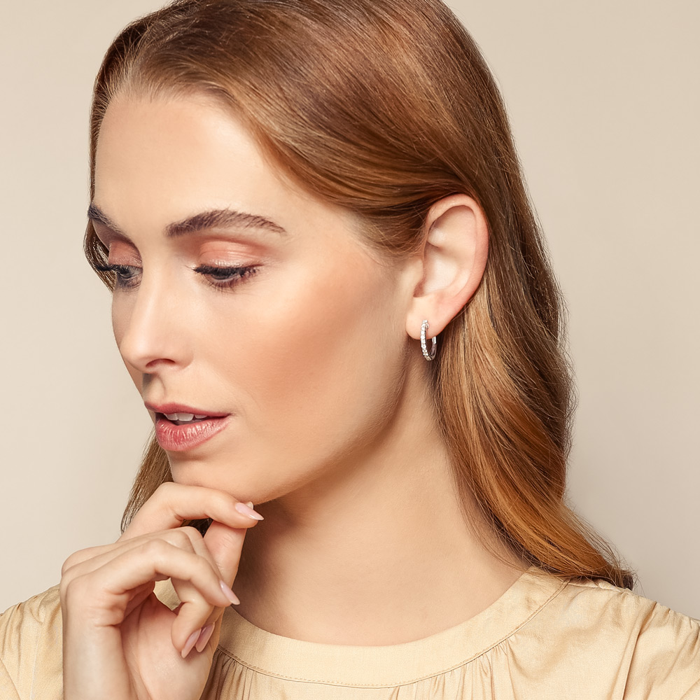 Diamond Hinged Hoop Earrings in White Gold, 0.49 cttw