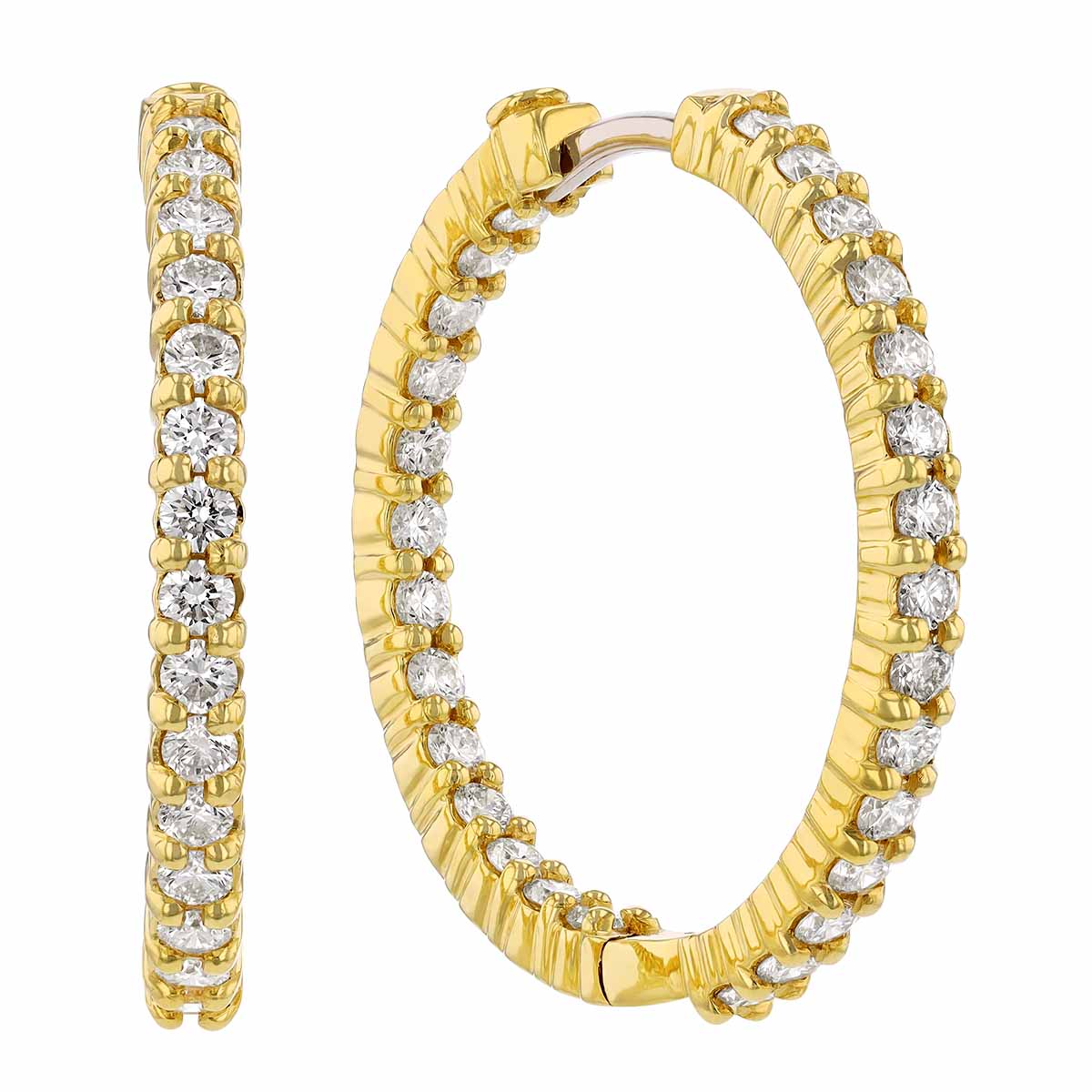 Roberto Coin Perfect Diamond Hoops Inside Out Hoop Earrings in 18K Gold, 25 mm, 1.53 cttw