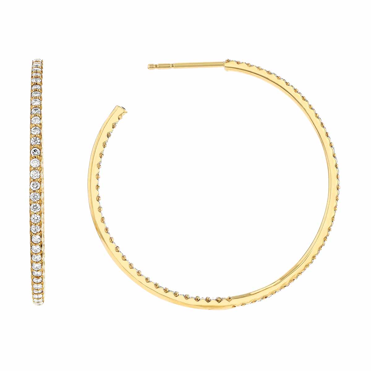 Roberto Coin Perfect Diamond Hoops Inside Out Open Hoop Earrings in Yellow Gold, 35 mm, 1.10 cttw