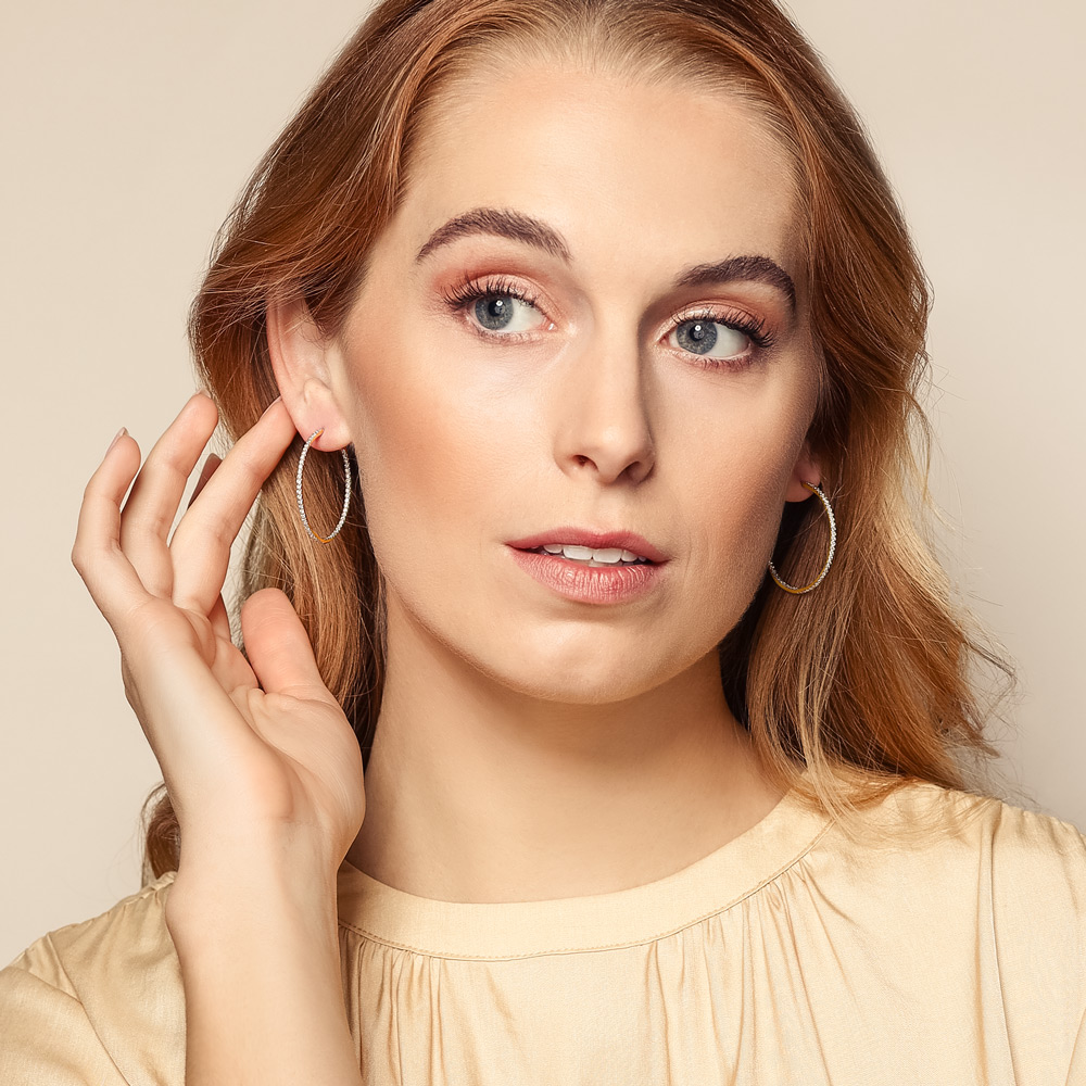 Roberto Coin Perfect Diamond Hoops Inside Out Open Hoop Earrings in Yellow Gold, 35 mm, 1.10 cttw