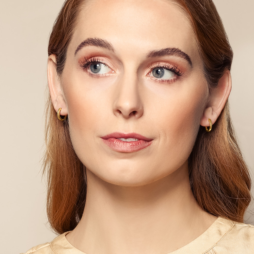 Yellow Gold Snap Huggie Hoop Earrings, 14 mm