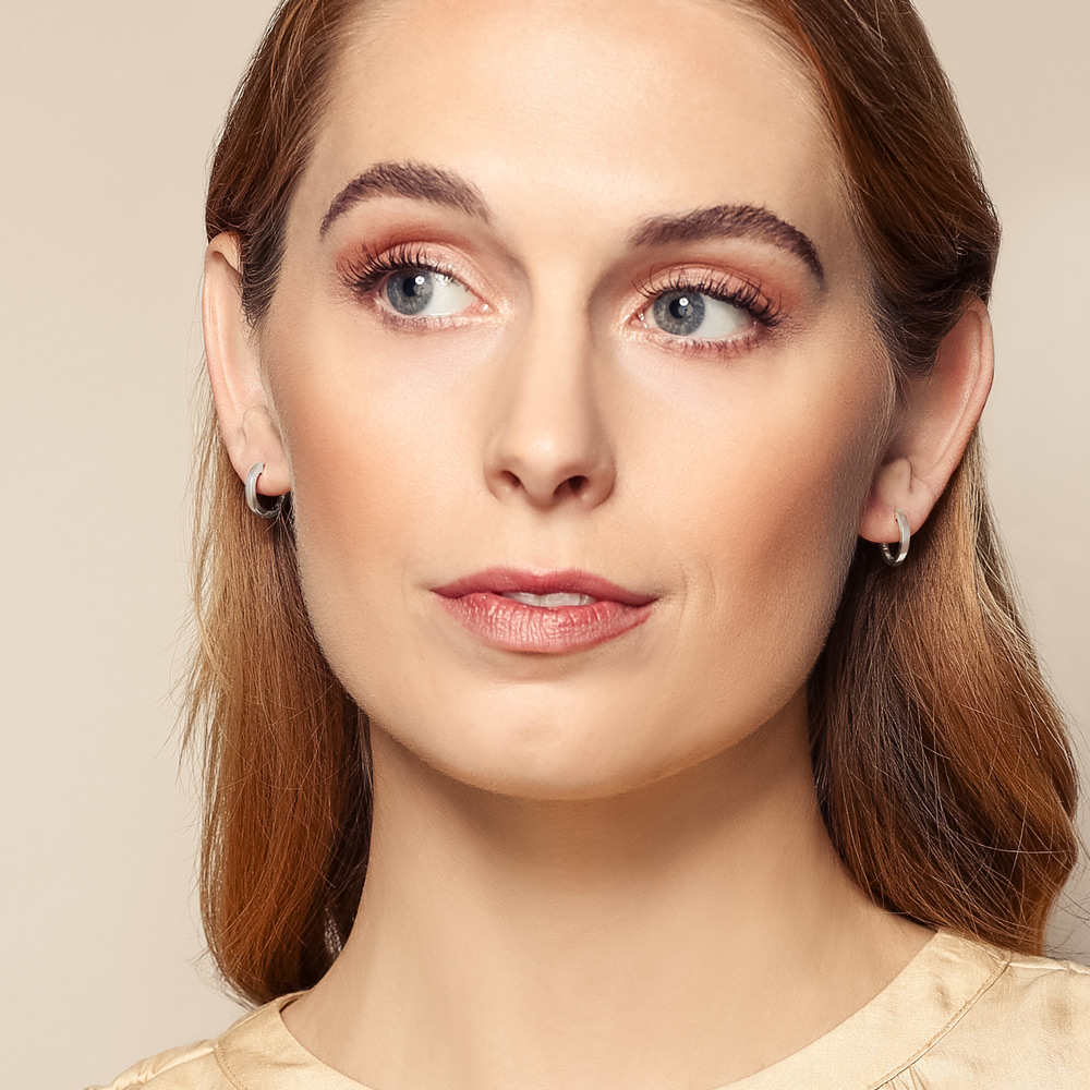 White Gold Snap Huggie Hoop Earrings, 14 mm