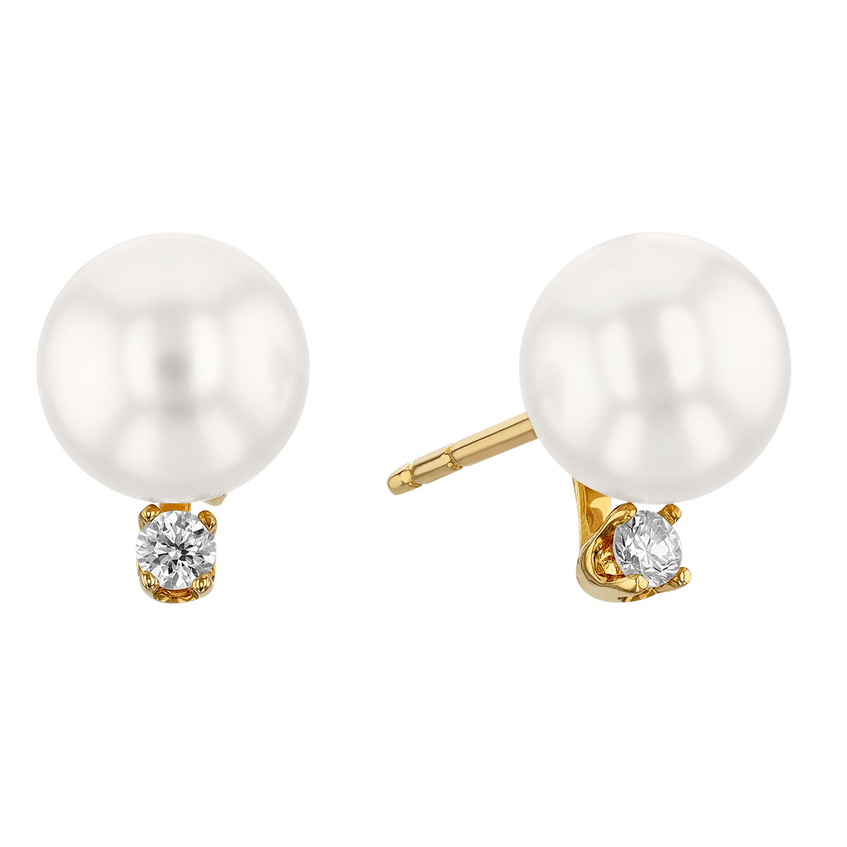 TARA Pearls Akoya Cultured Pearl & Diamond Stud Earrings, 6.5x7mm in Yellow Gold