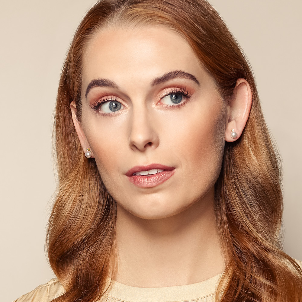 TARA Pearls Akoya Cultured Pearl & Diamond Stud Earrings, 6.5x7mm in Yellow Gold