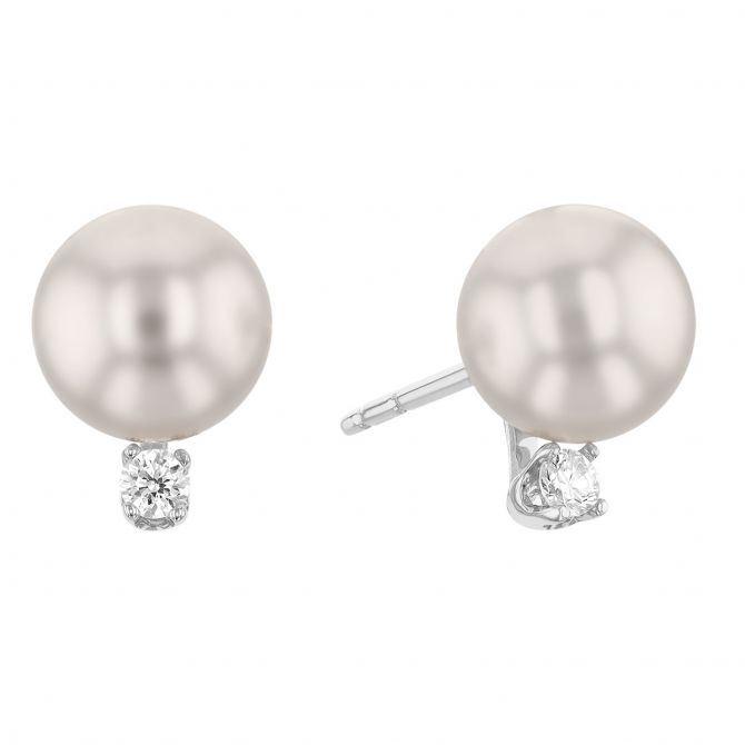TARA Pearls Akoya Cultured Pearl & Diamond Stud Earrings, 6.5x7 mm in White Gold