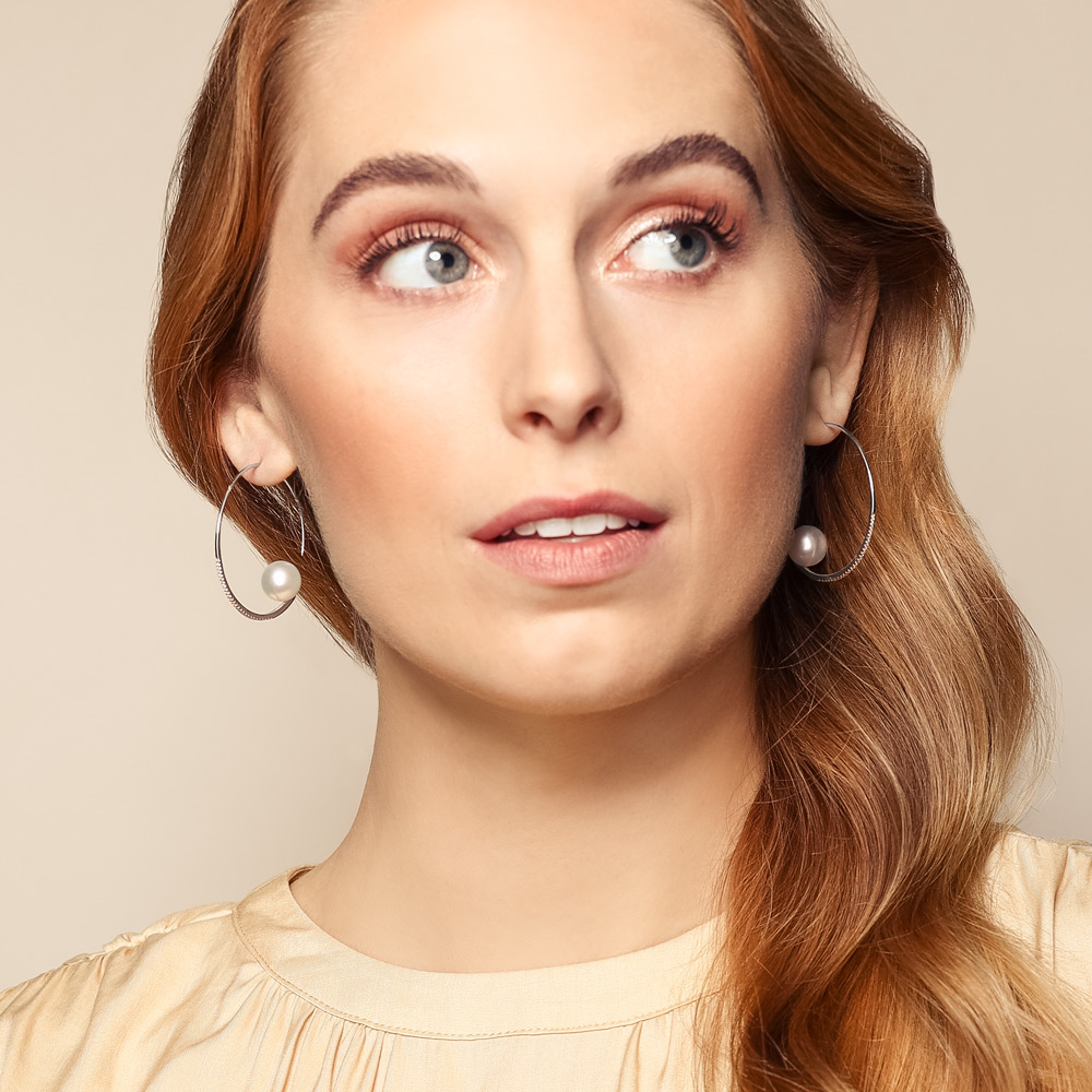 TARA Pearls South Sea Cultured Pearl & Diamond Threader Hoop Earrings in White Gold