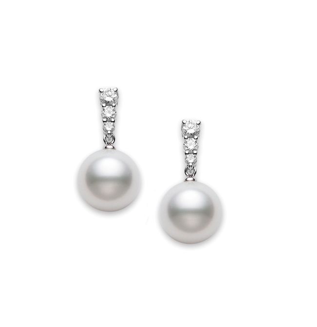 Mikimoto Morning Dew South Sea Cultured Pearl & Diamond Drop Earrings