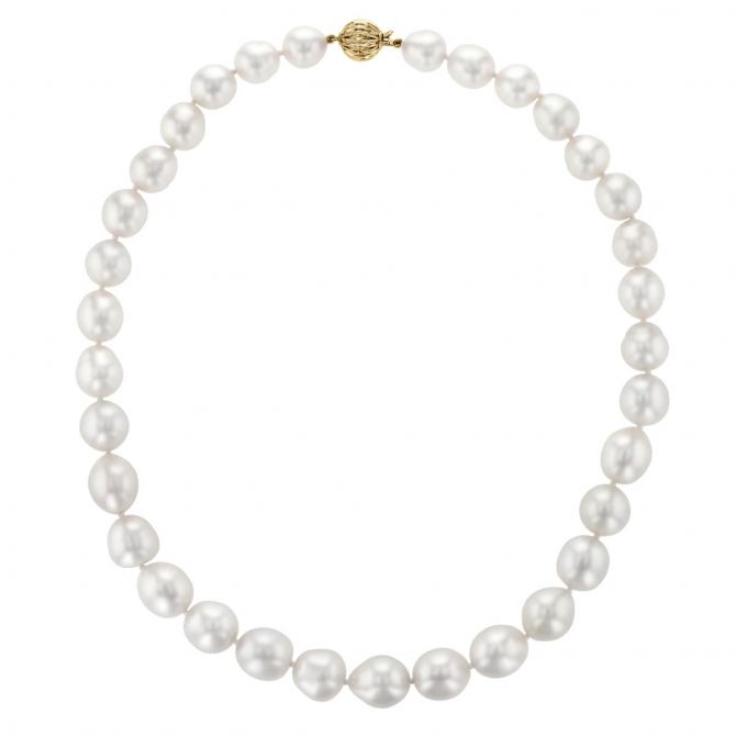 TARA Pearls White South Sea Cultured Pearl Strand Necklace with Yellow Gold Clasp, 18"