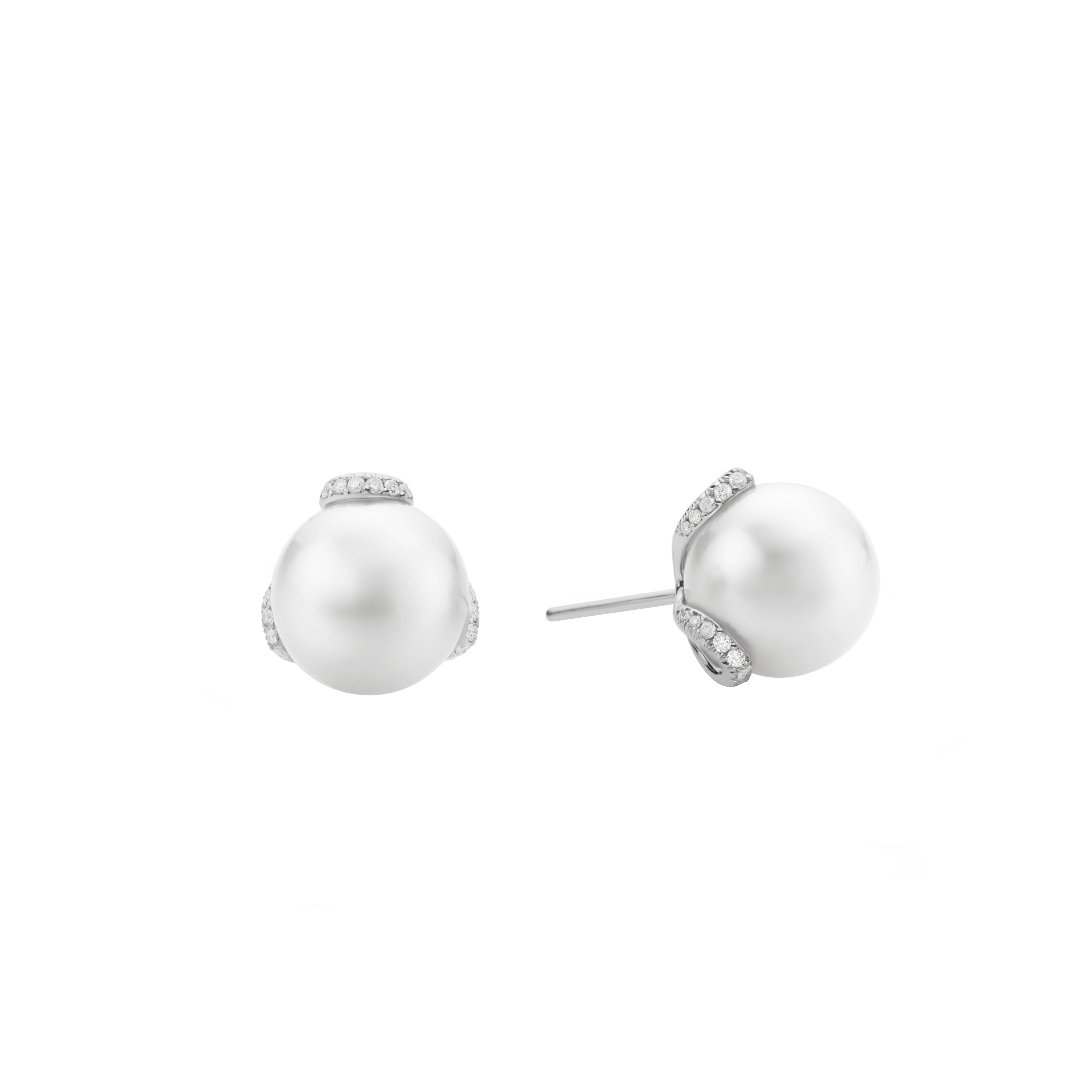 Mikimoto Embrace South Sea Cultured Pearl & Diamond Stud Earrings in White Gold