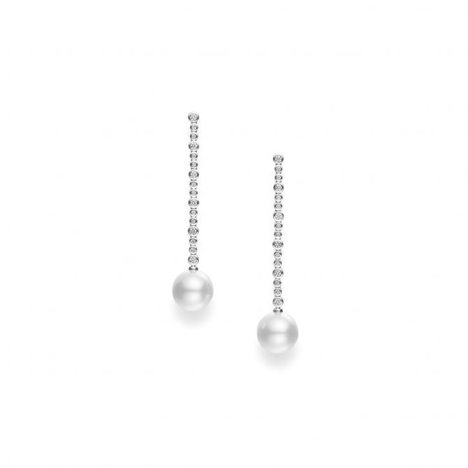Mikimoto South Sea Cultured Pearl & Diamond Long Drop Earrings in White Gold