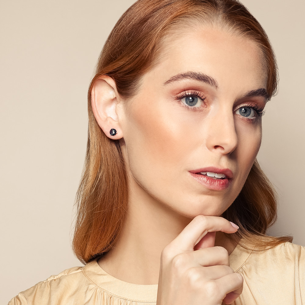 Round London Blue Topaz Stud Earrings in White Gold