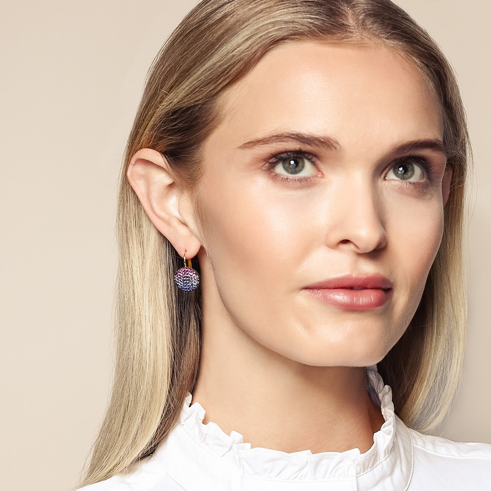 Phillips House Dusk Infinity Amethyst & Sapphire Disc Leverback Drop Earrings in Yellow Gold