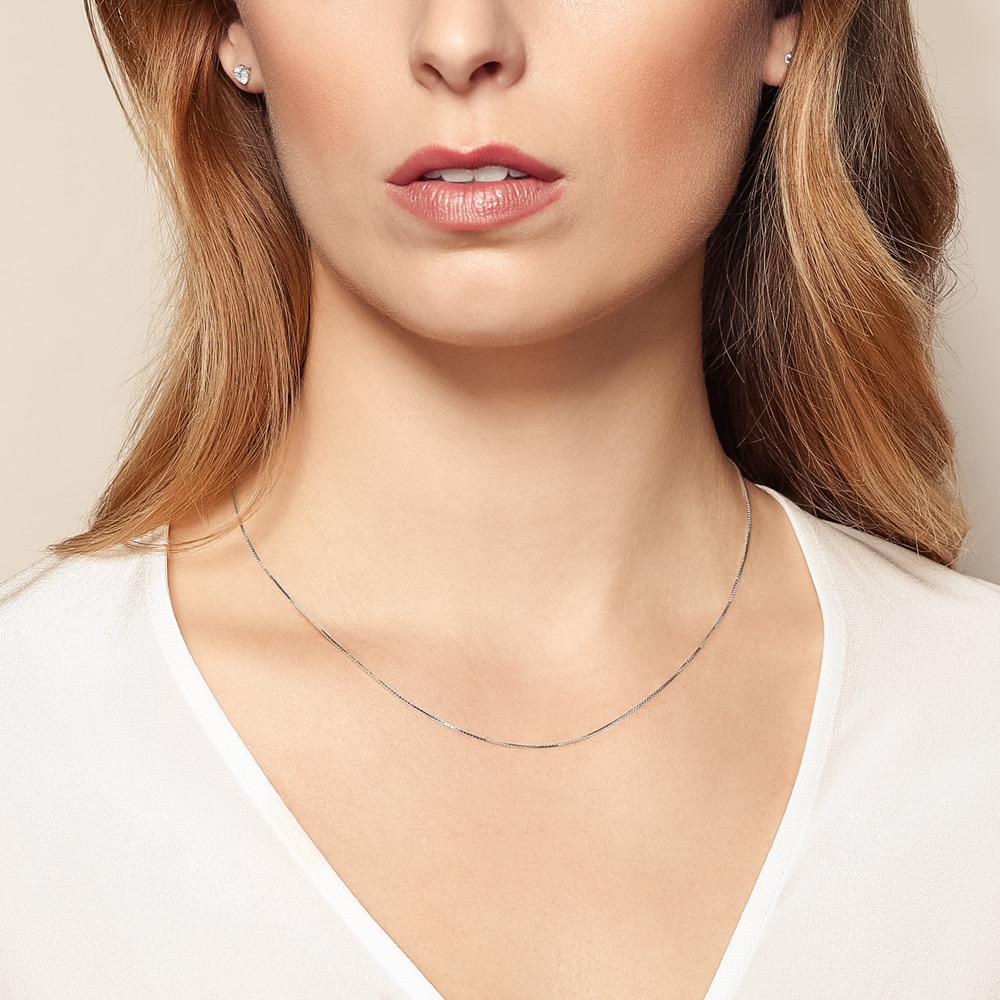 14K White Gold Box Chain, 18