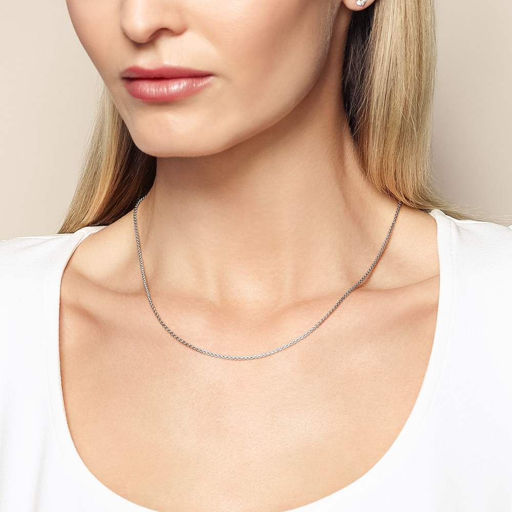 White Gold 1.8 mm Round Hollow Box Chain, 18