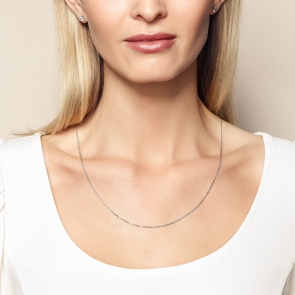 White Gold .85 mm Square Wheat Chain, 22
