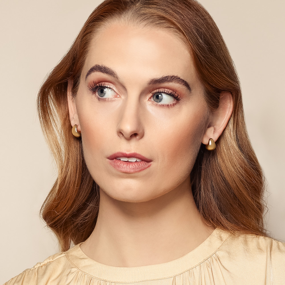 Yellow Gold Puffed Tapered Huggie Hoop Earrings