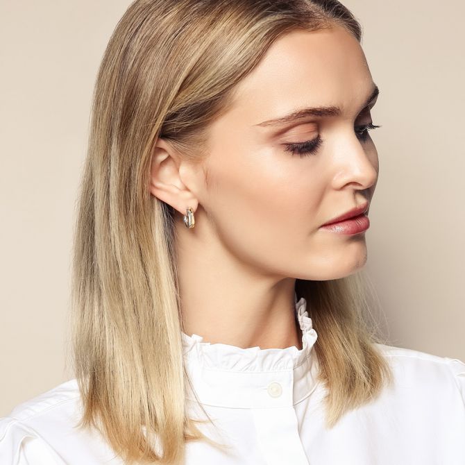 White & Yellow Gold Two-Tone Double Row Hinged Hoop Earrings