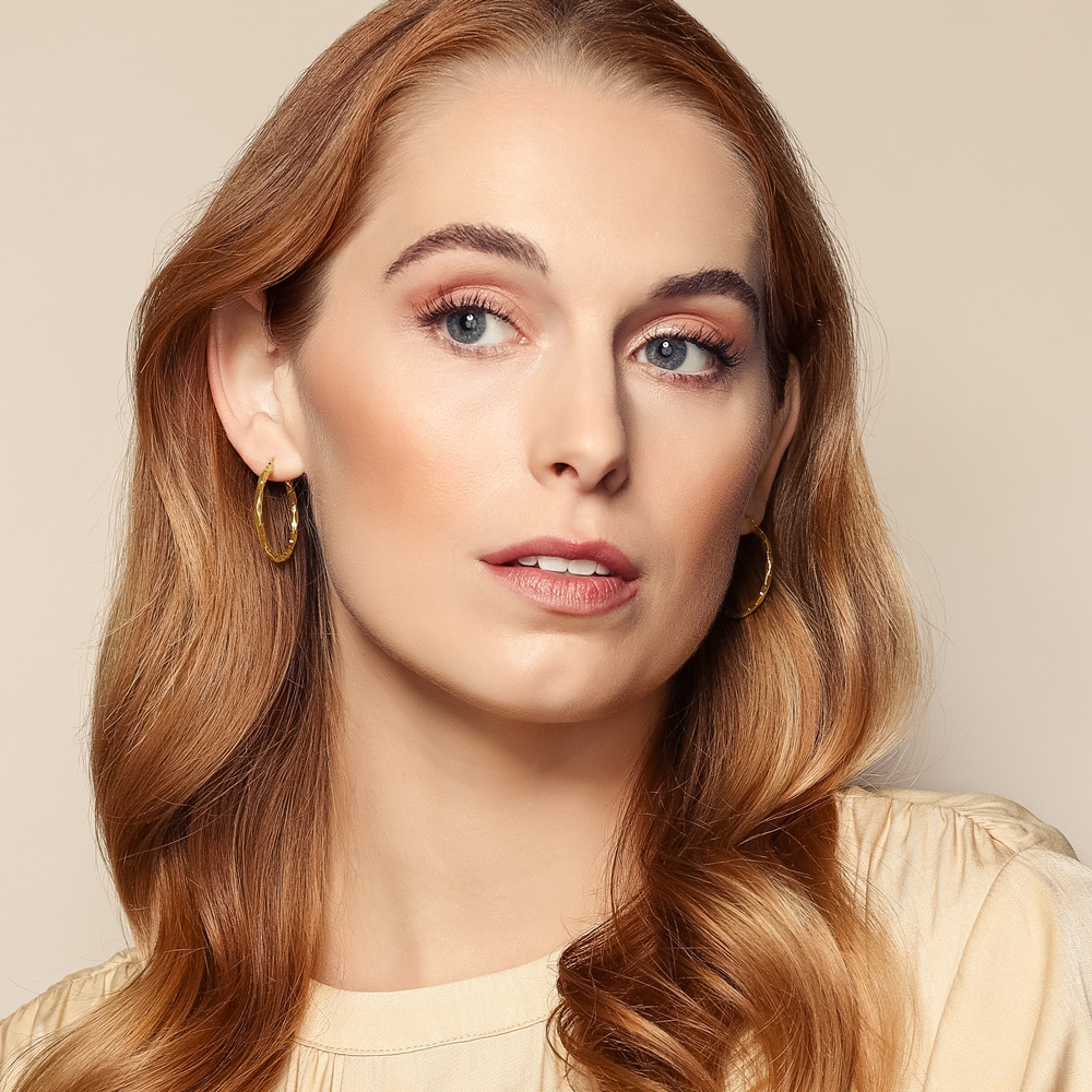 Yellow Gold Brick Pattern Large Hoop Earrings