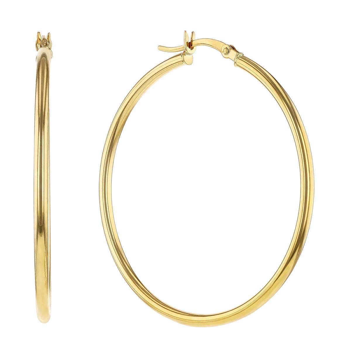 Yellow Gold High Polished Hoop Earrings, 2x40mm