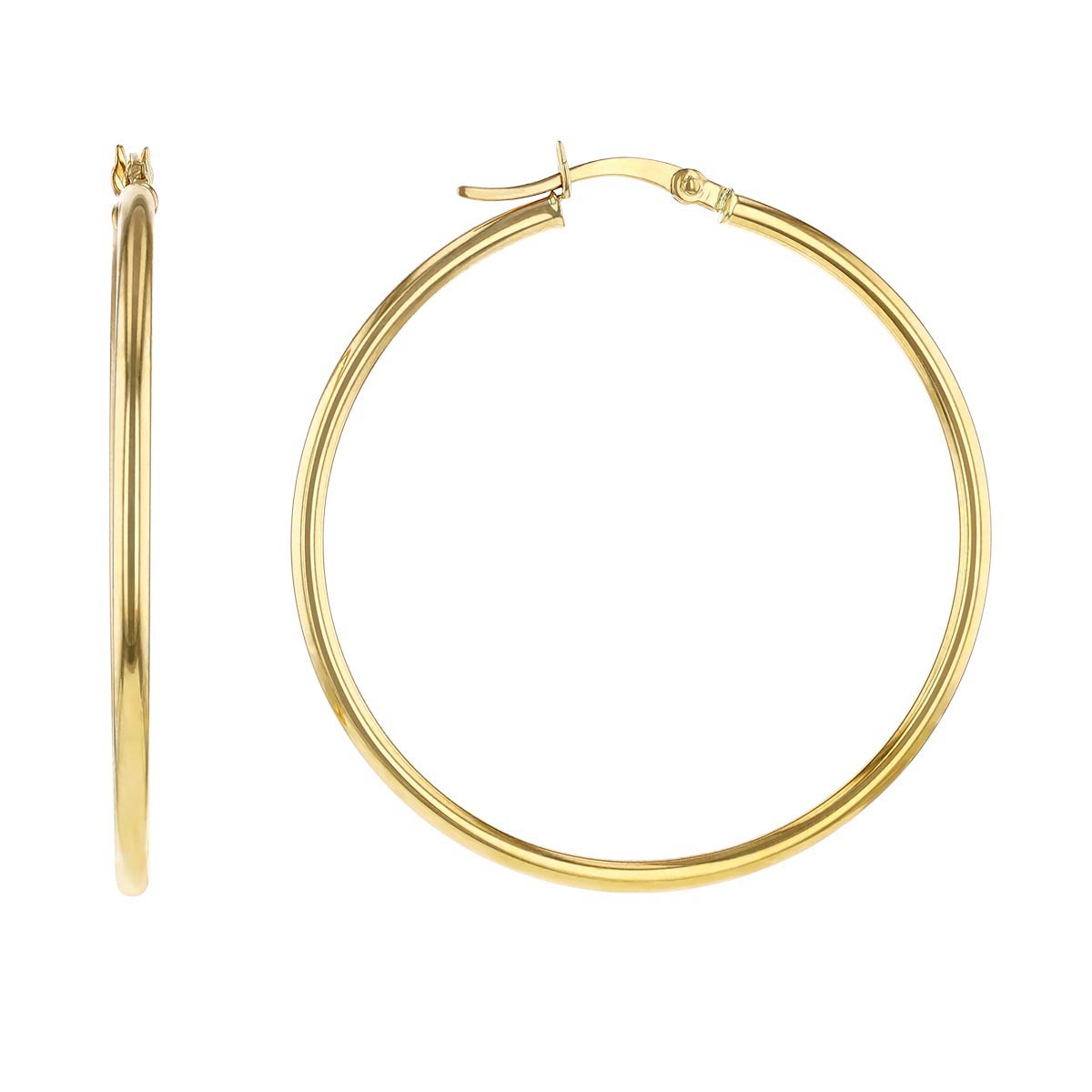 Yellow Gold High Polished Hoop Earrings, 2x40mm