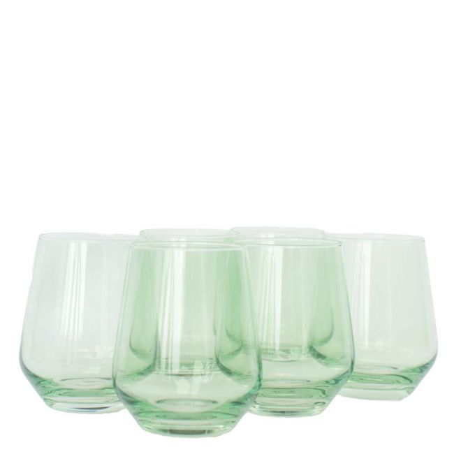 Handblown Green Stemless Wine Glasses, Set of 2