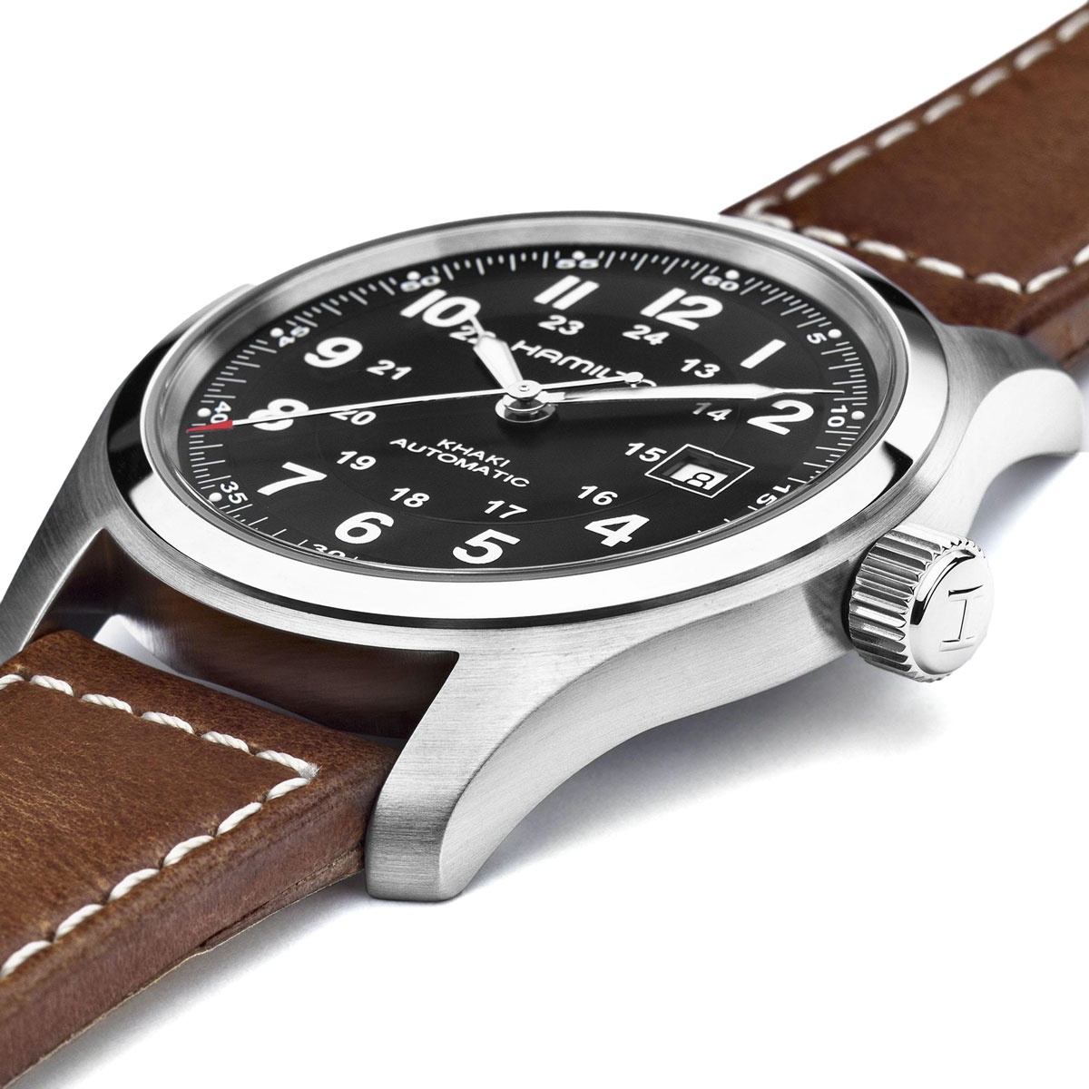 Hamilton Khaki Field Automatic 42mm Men's Watch, Black Dial and Classic Brown Strap