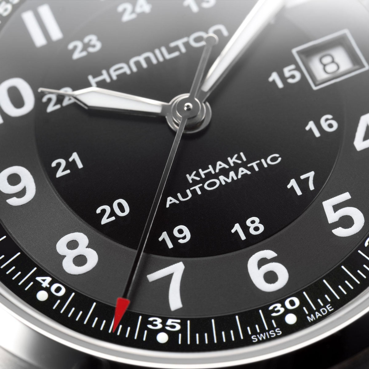 Hamilton Khaki Field Automatic 42mm Men's Watch, Black Dial and Classic Brown Strap