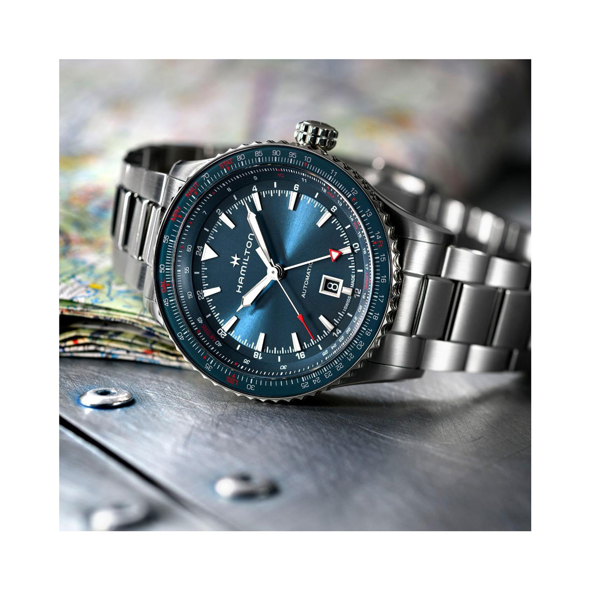 Hamilton Khaki Aviation Converter Auto GMT 44mm Watch, Blue Dial