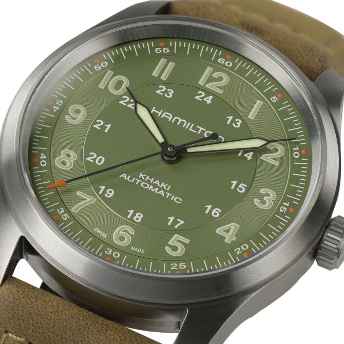 Hamilton Khaki Field Titanium Automatic 38mm Men's Watch, Green Dial