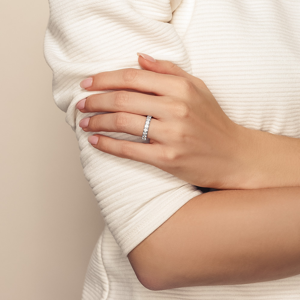 Round Diamond Prong Set Eternity Wedding Band in White Gold