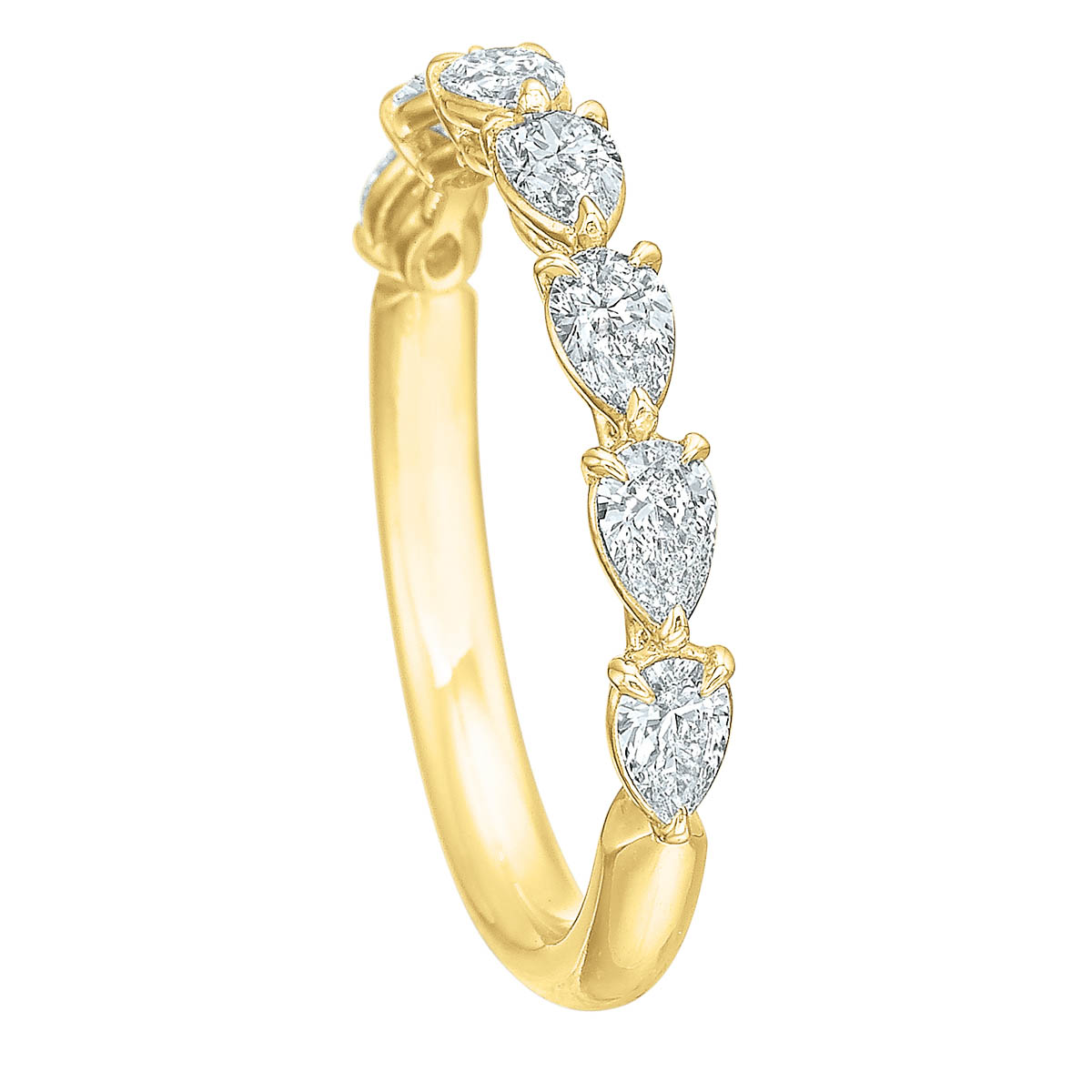 Diamond Pear Shaped Half Eternity Wedding Band in Yellow Gold