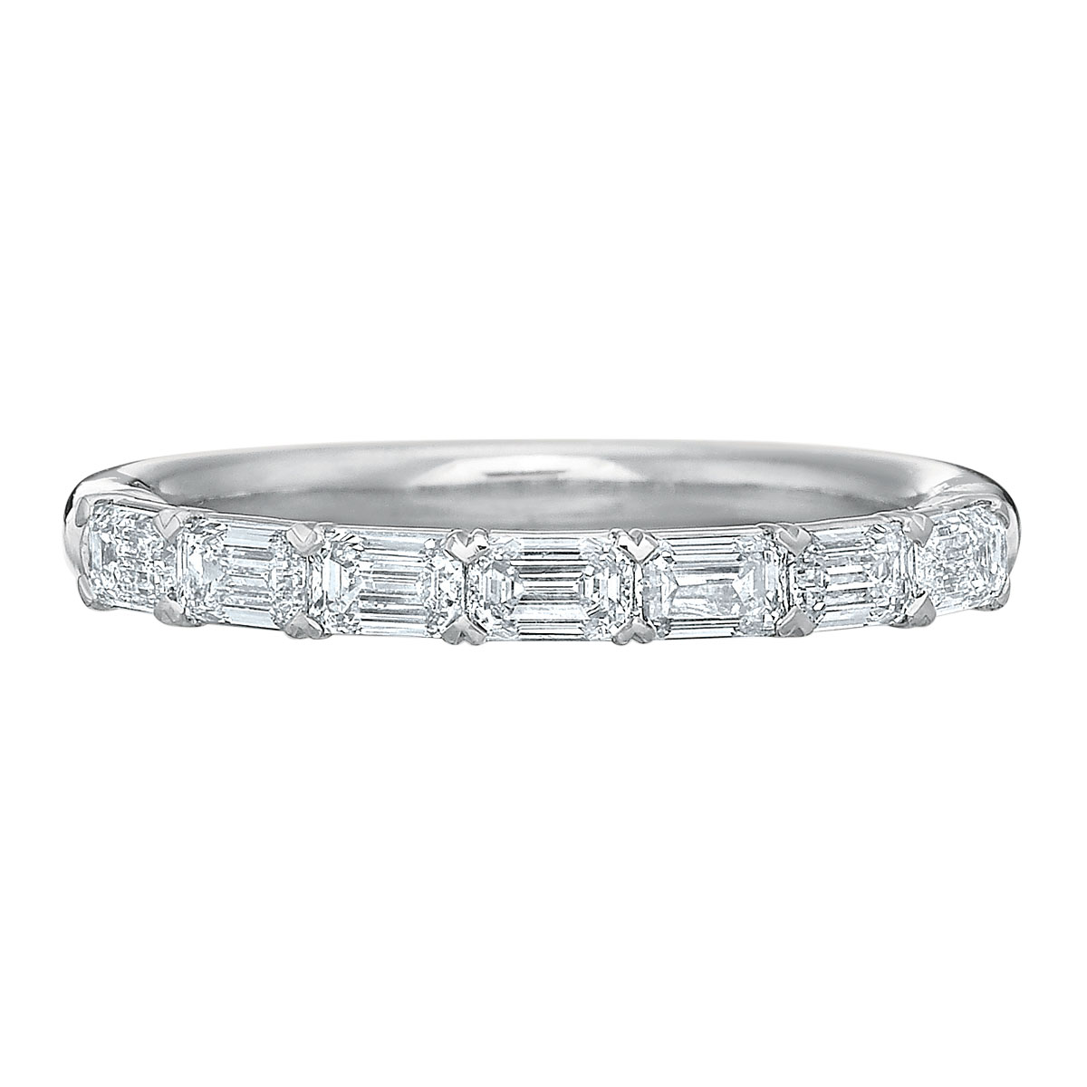 Diamond Emerald Cut Half Eternity Wedding Band in White Gold