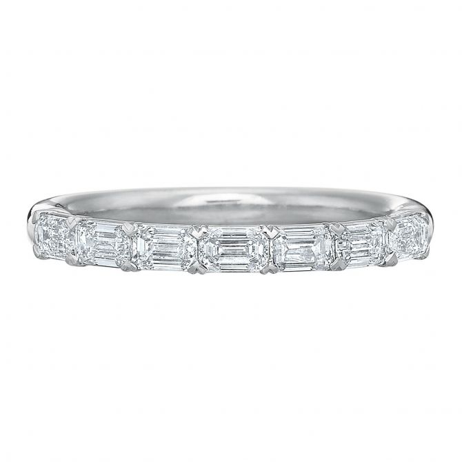 Diamond Emerald Cut Half Eternity Wedding Band in White Gold