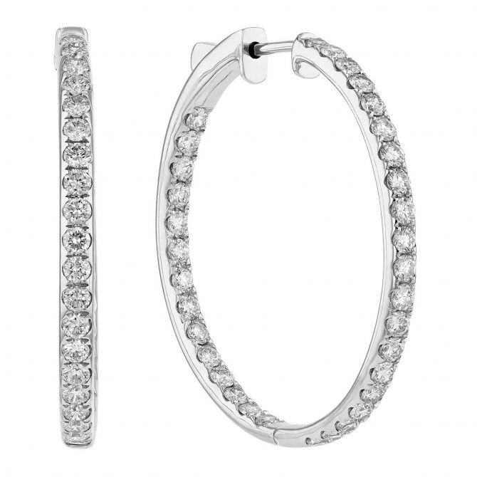 Diamond Inside Out Hoop Earrings in White Gold, 35 mm, 2.00 cttw