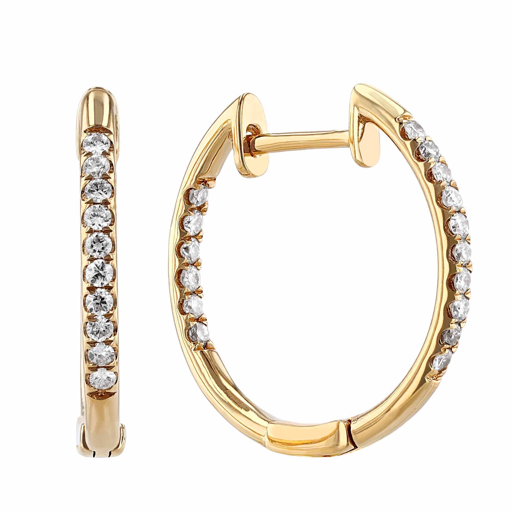 Diamond Inside Out Snap Hoop Earrings in Yellow Gold, 0.25 cttw