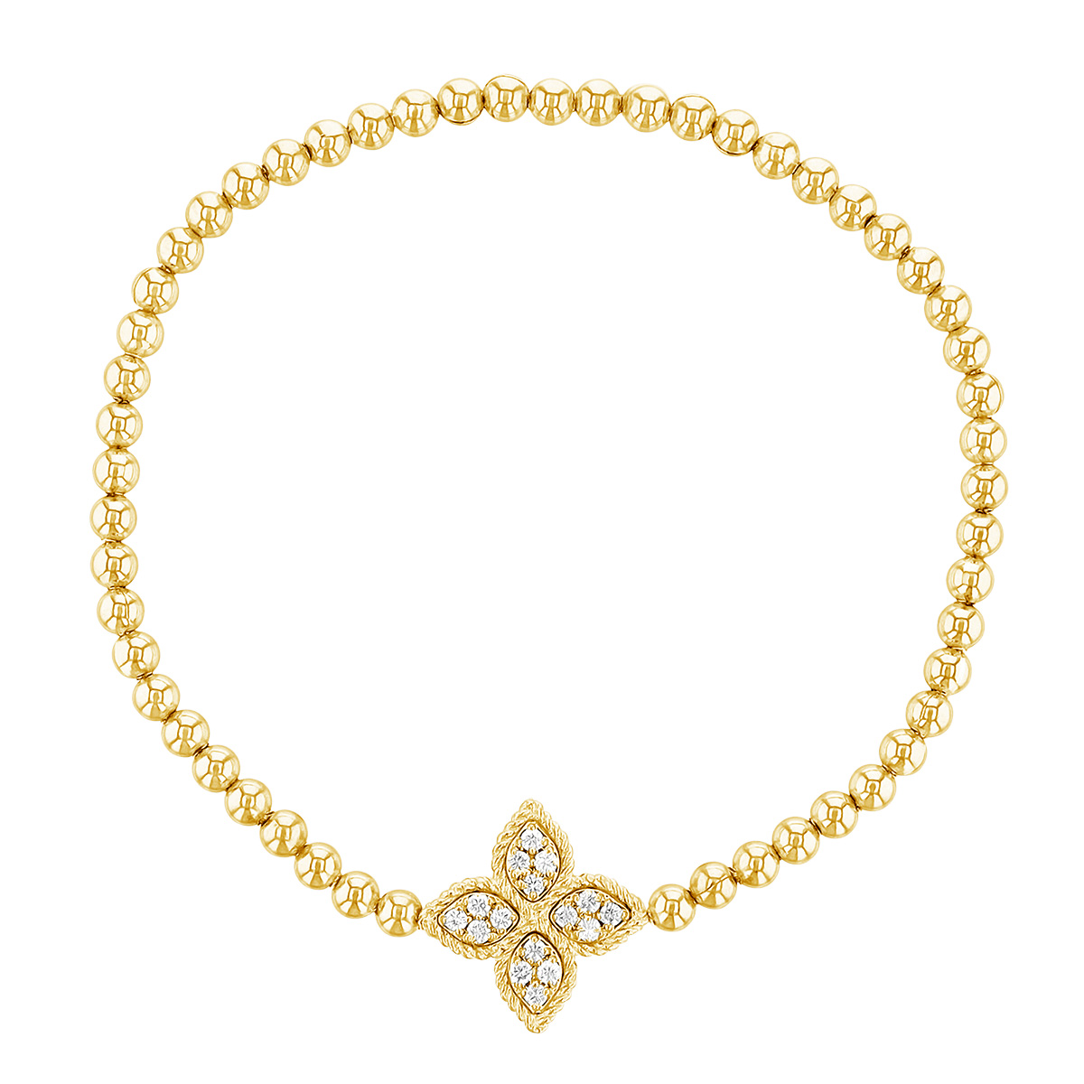 Roberto Coin Princess Flower Diamond Large Stretch Bracelet in Yellow Gold