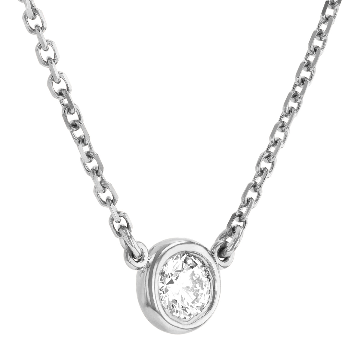 Diamond Bezel Set Single Station Necklace in White Gold, 18