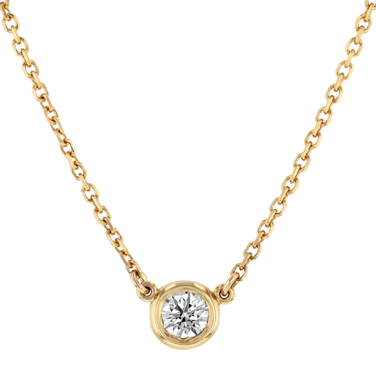 Diamond Bezel Set Single Station Necklace in Yellow Gold, 18