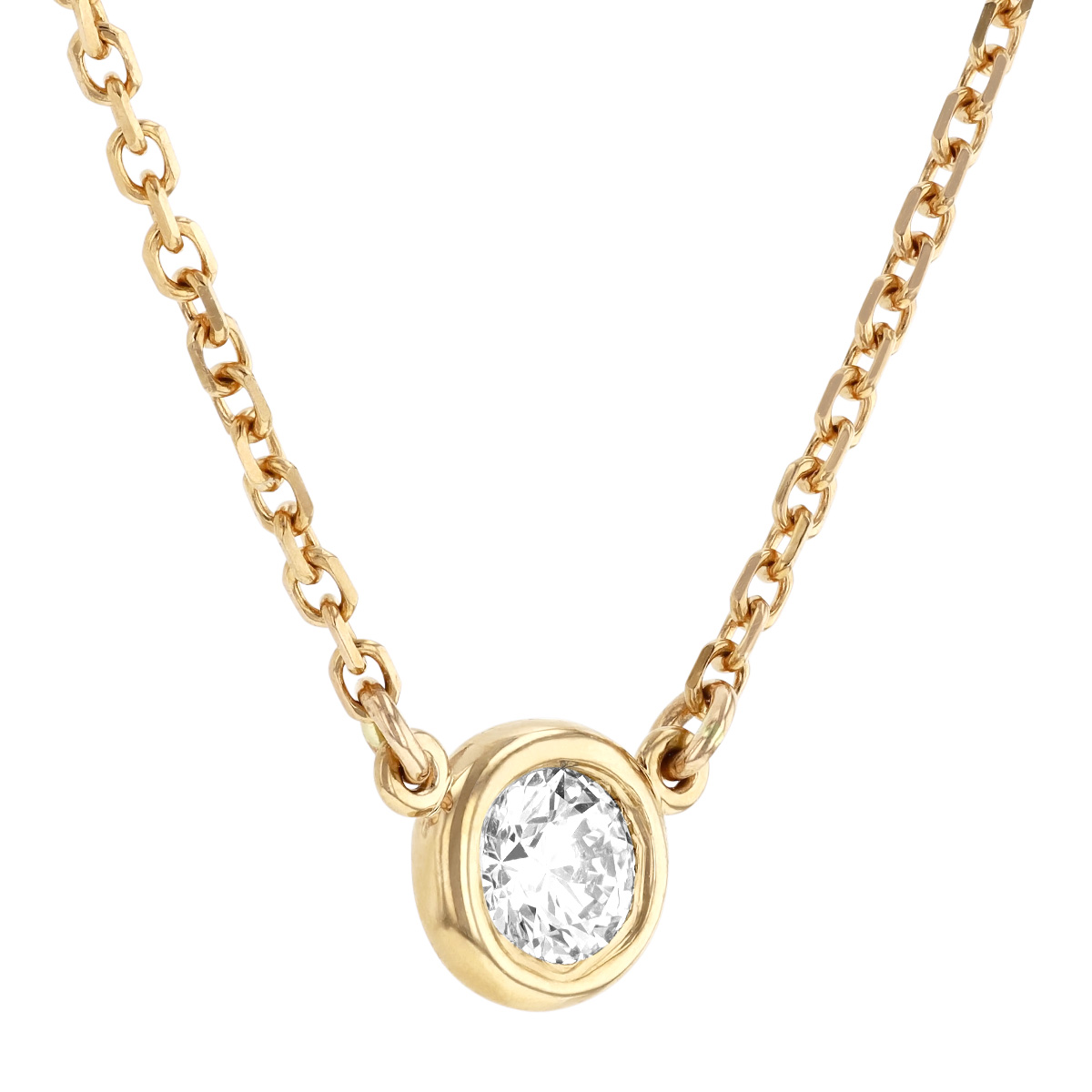Diamond Bezel Set Single Station Necklace in Yellow Gold, 18
