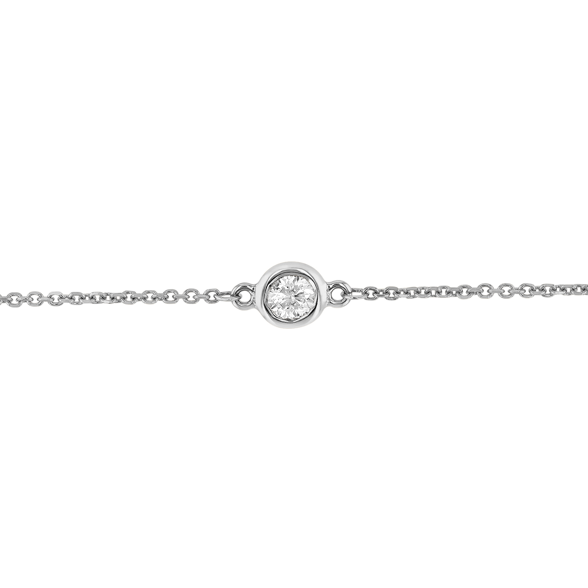 Diamond Bezel Set Single Station Bracelet in White Gold, 7.5