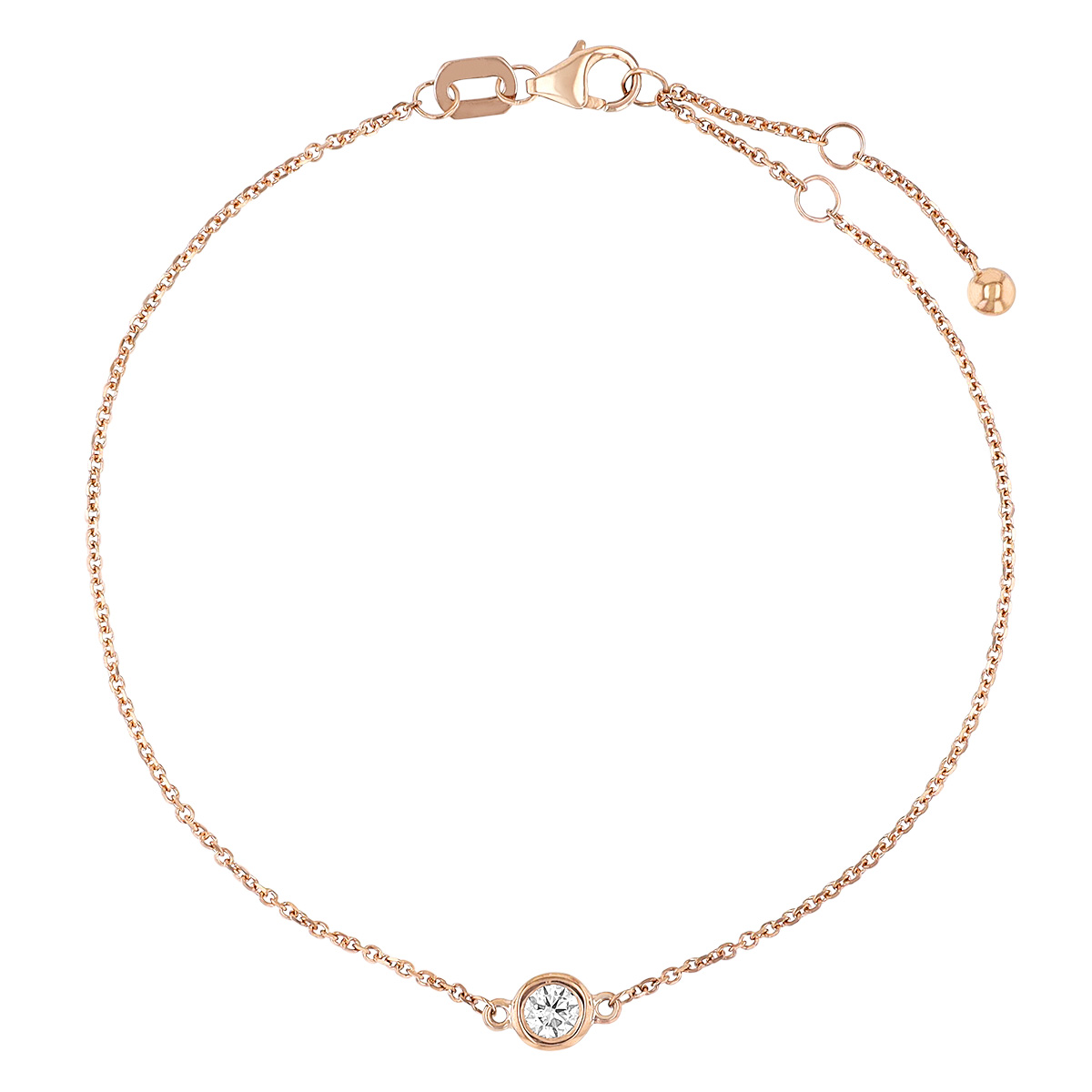 Diamond Bezel Set Single Station Bracelet in Rose Gold,  7.5