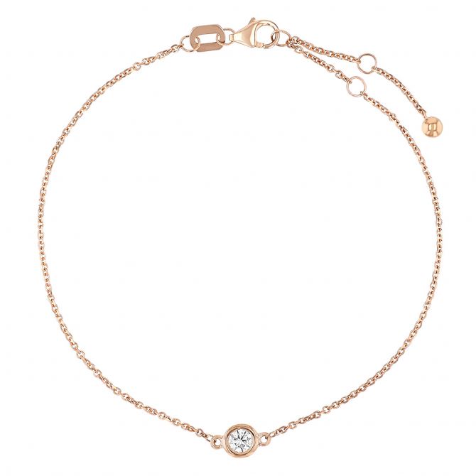 Diamond Bezel Set Single Station Bracelet in Rose Gold,  7.5"