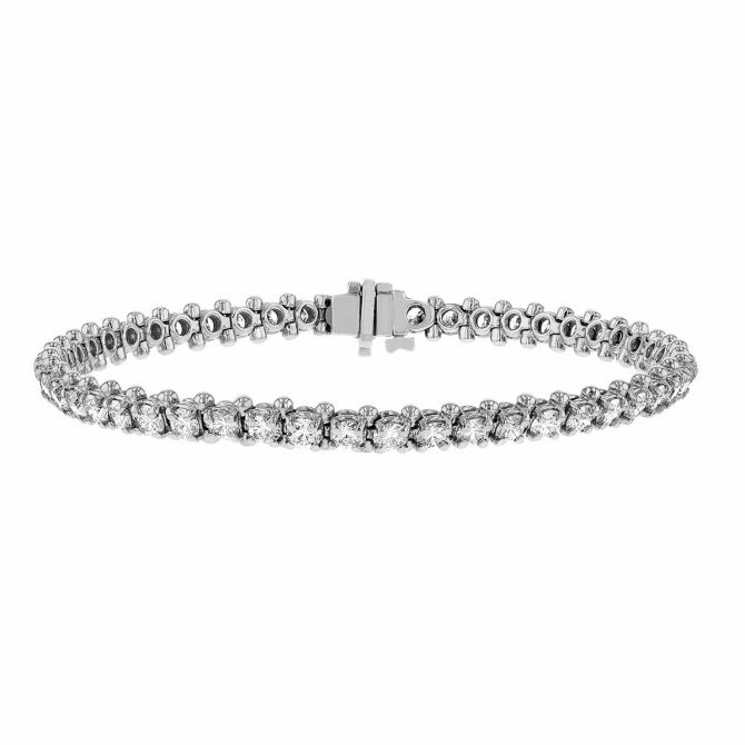 Diamond 4 Prong Low Set Tennis Bracelet in White Gold, 4.85 aptw