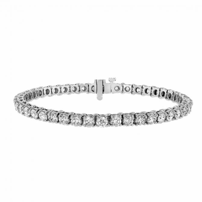 Diamond 4 Prong Low Set Tennis Bracelet in White Gold, 8.00 aptw