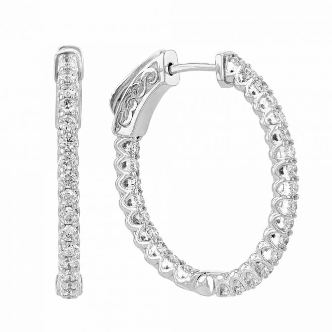 Diamond Inside Out Hoop Earrings in White Gold, 1.00 aptw