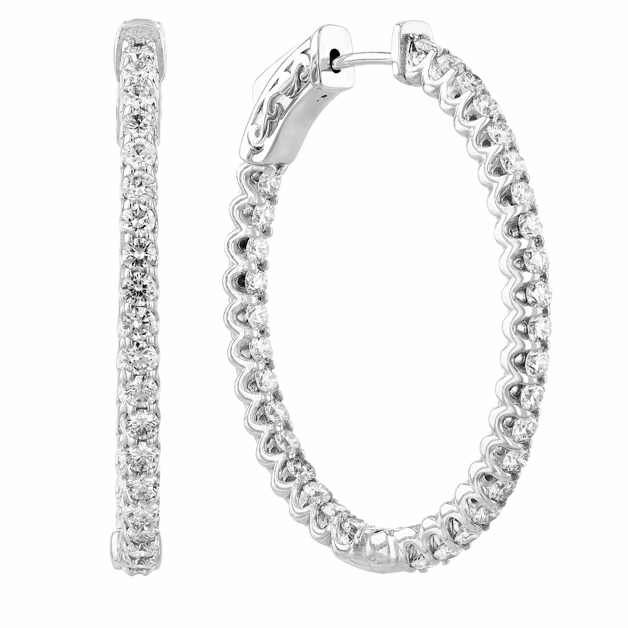 Diamond Large Inside Out U Prong Hoop Earrings in White Gold, 2.00 aptw