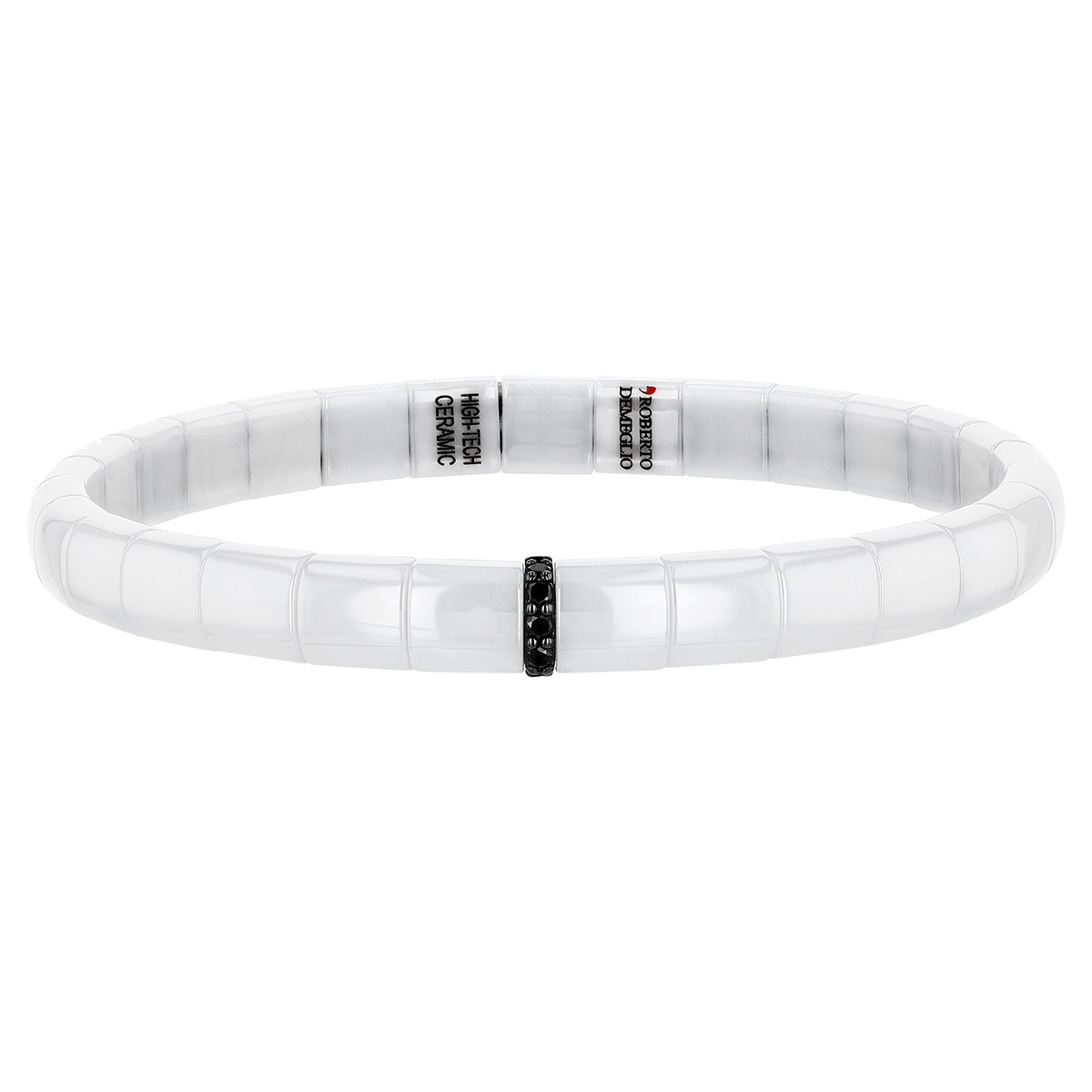 Roberto Demeglio Pura Black Diamond Single Station Stretch Bracelet in White Ceramic & White Gold